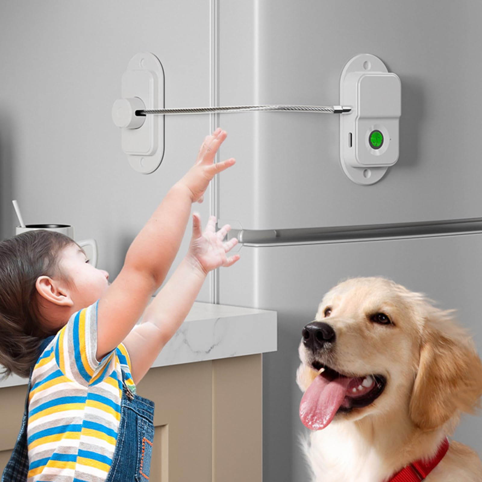 Serratura per frigorifero con impronte digitali, per frigorifero, serrature per armadi, cassetti, lavastoviglie, WC e armadietti, a prova di bambini, adesivo 3M, senza fori (bianco)