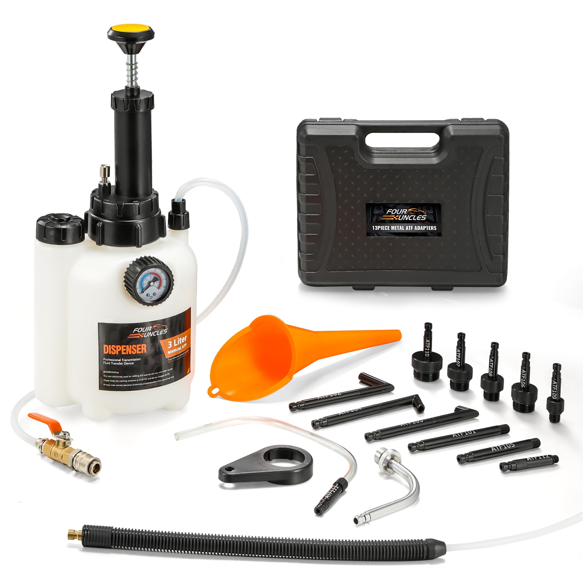FOUR UNCLES 3L Transmission Fluid Pump - Manual Fluid Transfer Pump with 13 pcs Metal ATF Adapters for Automotive Use, Transmission Fluid Transfer