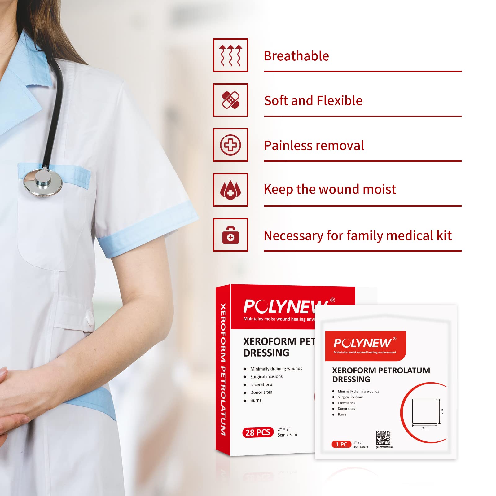 Xeroform Petrolatum Dressing 2"x2", 28 PCS Non-Adherent Gauze for Low Exudating Wounds, Fine Mesh Gauze Pads for Burns, Abrasions, Lacerations, Skin Grafts and Surgical Incisions — Amazon image 8