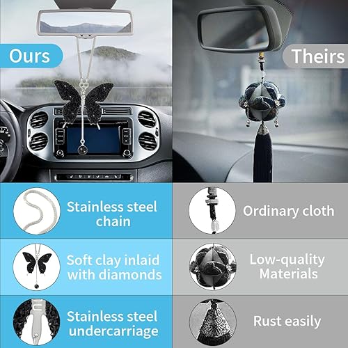 Miniatura 3 de Accesorios para colgar en el auto con diamantes de mariposa brillantes, dijes de cristal para espejo retrovisor del automóvil, accesorios