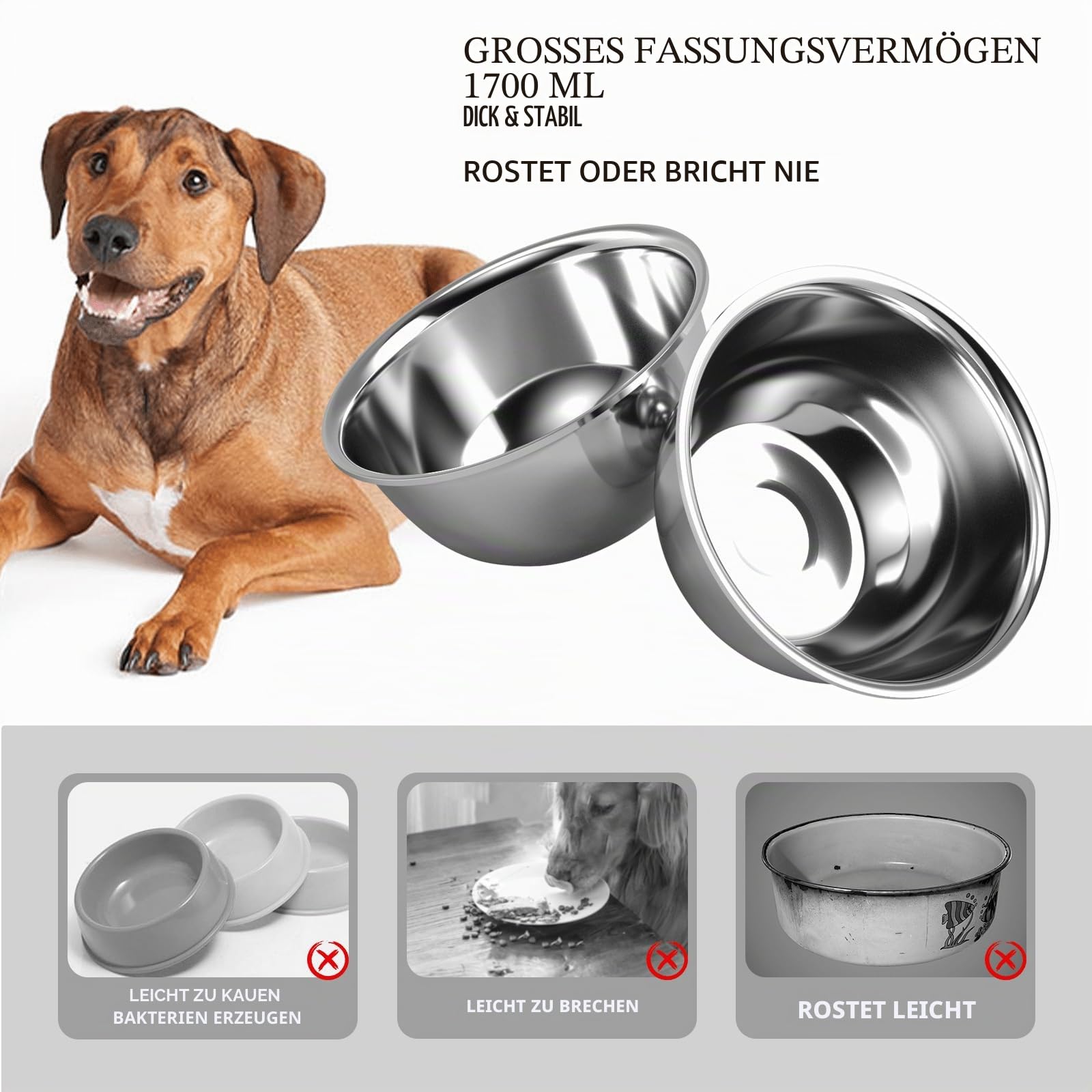 ADENGL Erhöhter Futternapf aus Metall für große und mittelgroße Hunde, stärkere, spritzsichere Matte, 25,4 cm hoch, 1,6 x 61 cm