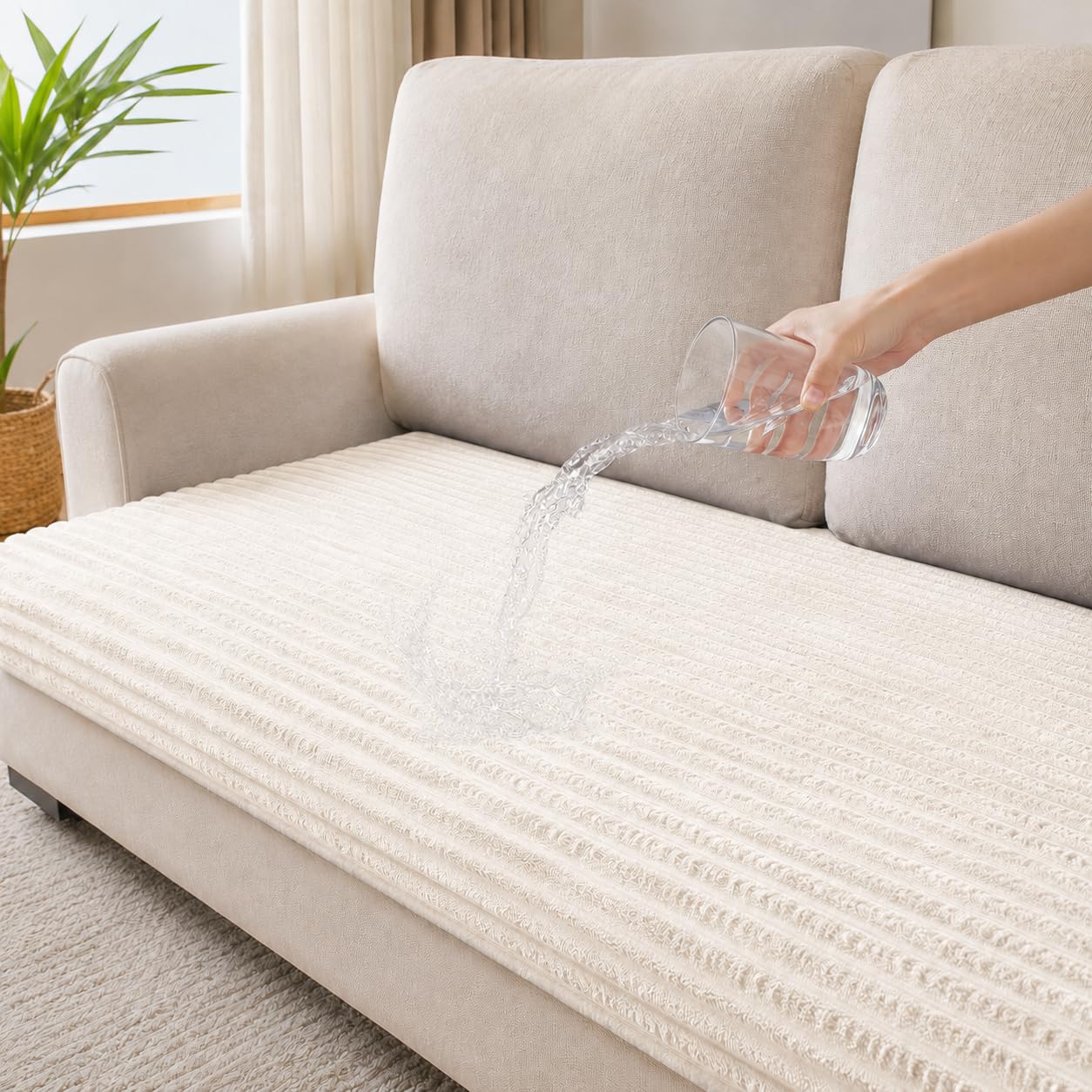 Zlune Waterproof Machine Washable Sofa Cover, Off-White, 1 Pack — image 1