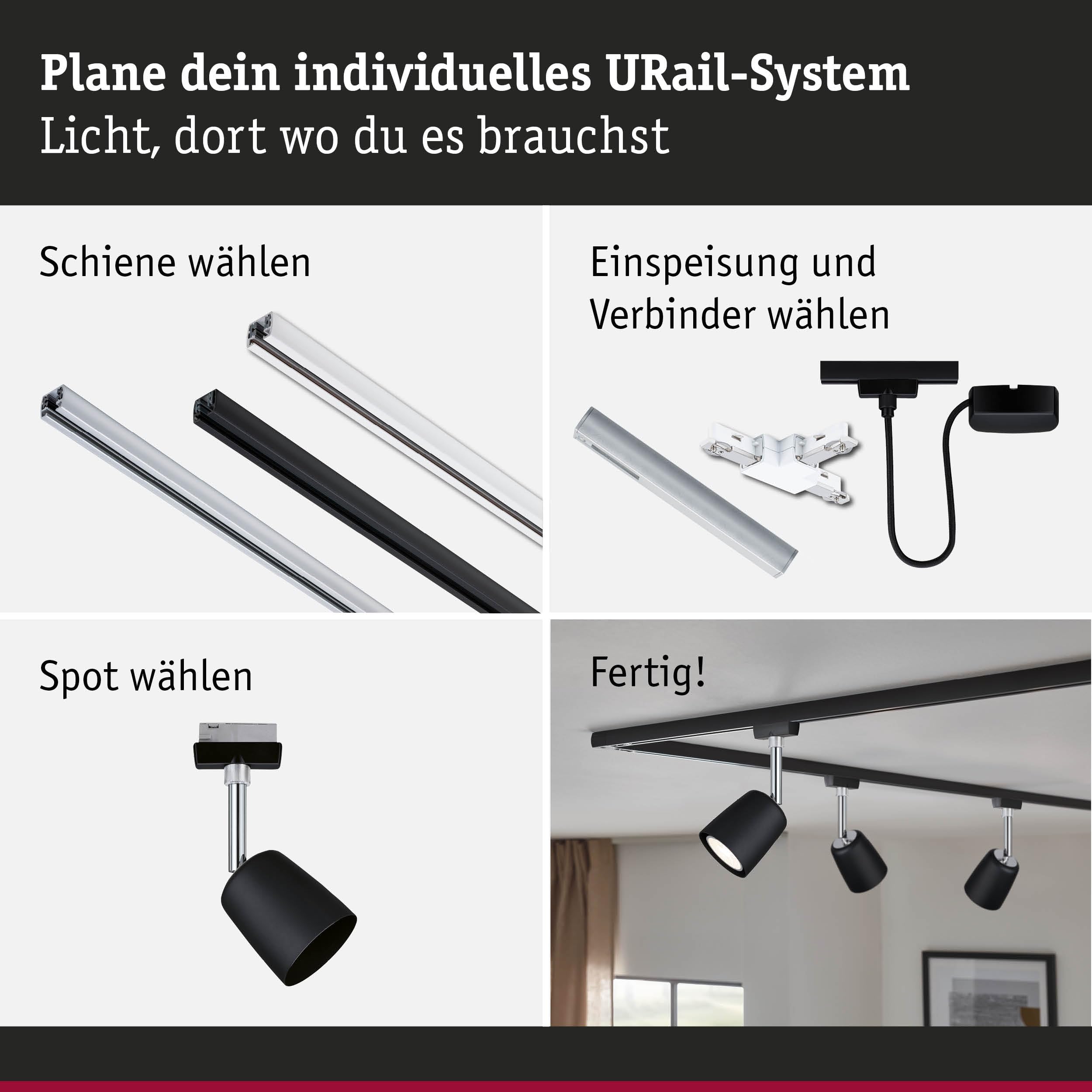 Paulmann 5244 URail Schienenspot Cover Starterset GU10 max. 10W dimmbar 230V Schwarz matt, Chrom