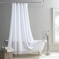 Vista 63 de Seville Farmhouse - Cortina de ducha moderna con estampado de rayas de poliéster, color amarillo, impermeable, cortina de baño, pequeña, 54 pulgadas