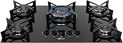 FISCHER COOKTOP À GÁS 5 BOCAS TRIPLA CHAMA FIT LINE TREMPE IRON MESA VIDRO PRETO BIVOLT 36340-102674