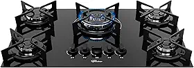 FISCHER COOKTOP À GÁS 5 BOCAS TRIPLA CHAMA FIT LINE TREMPE IRON MESA VIDRO PRETO BIVOLT 36340-102674