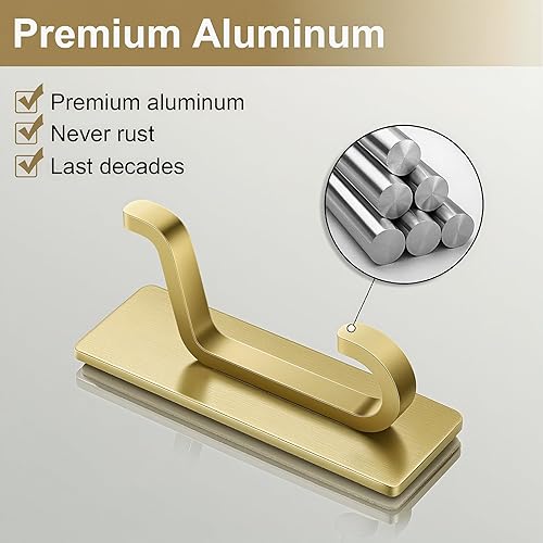 Miniatura 6 de Ganchos de pared autoadhesivos para colgar extra fuertes 13 libras, gancho para abrigo, toalla en baños, ducha, cocina, pared, gancho de puerta, oro
