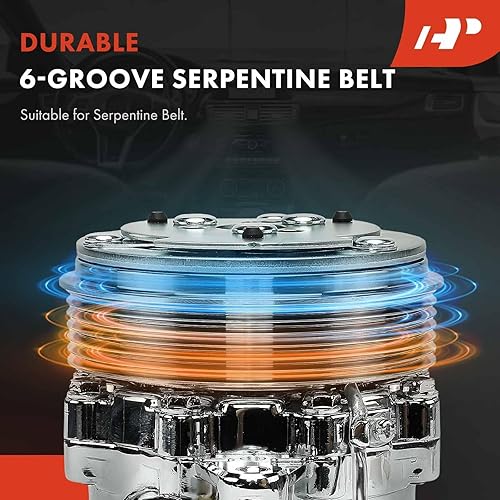 Miniatura 5 de A-Premium Ajuste para Sanden SD-7 Mini 6PK Estilo, Compresor Universal AC con embrague, correa serpentina de 6 ranuras, carcasa de aluminio cromado
