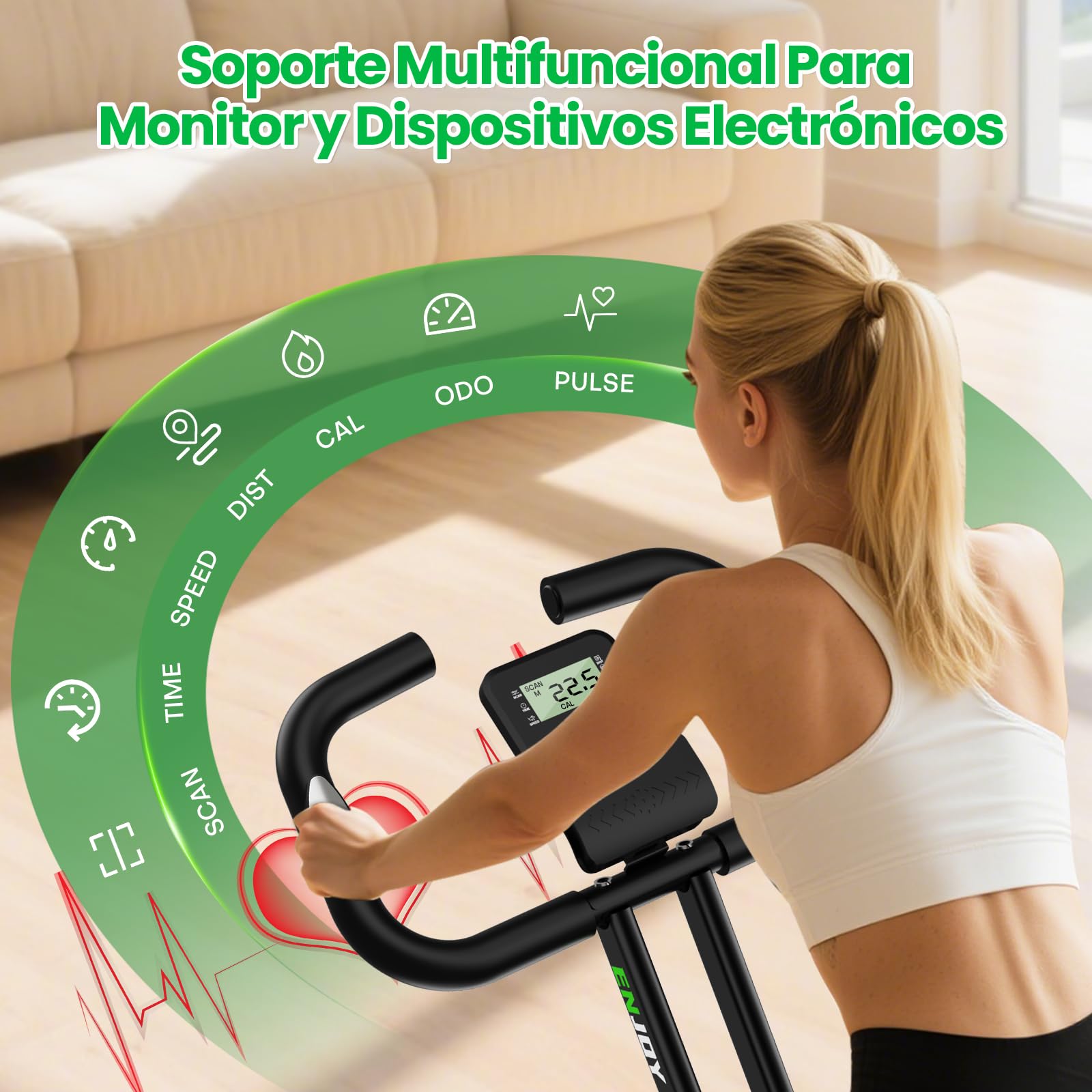 3-EN-1 Magnética Bicicleta Estatica Plegable con 10 Niveles de Resistencia, Monitor LCD y Medición de Pulso, Estática Silenciosa Bicicleta Estatica para Casa