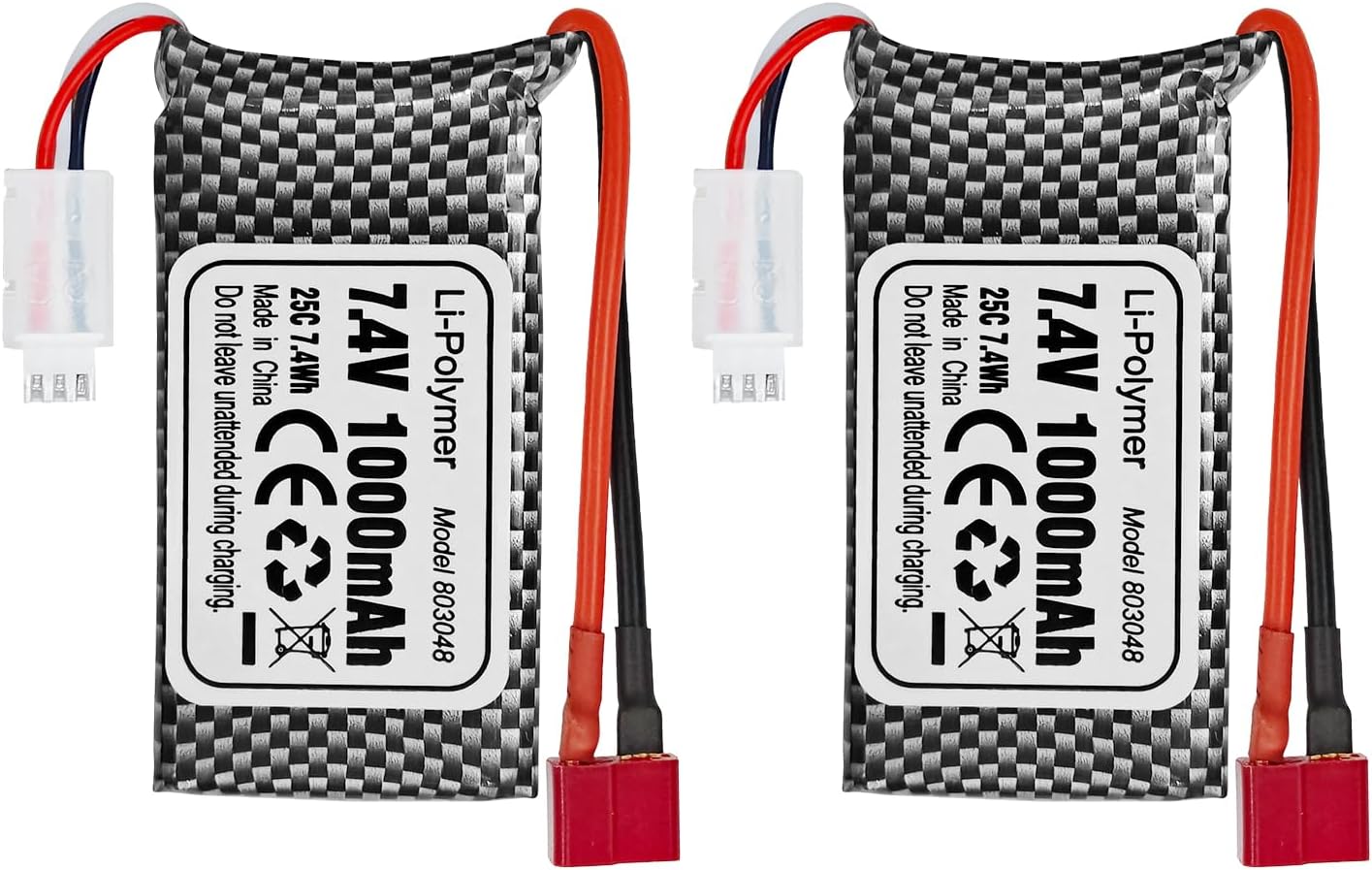 2PCS 7.4V 1000mAh T-Type Plug Li Battery for 18858 18859 18859A 18859E HM163 HM164 35-DJ03 35-DJ04 SN-DJ02 16889 16889A 16890 28455 2846 Q901 Q902 Q903 RC Car Four Axis Airplane