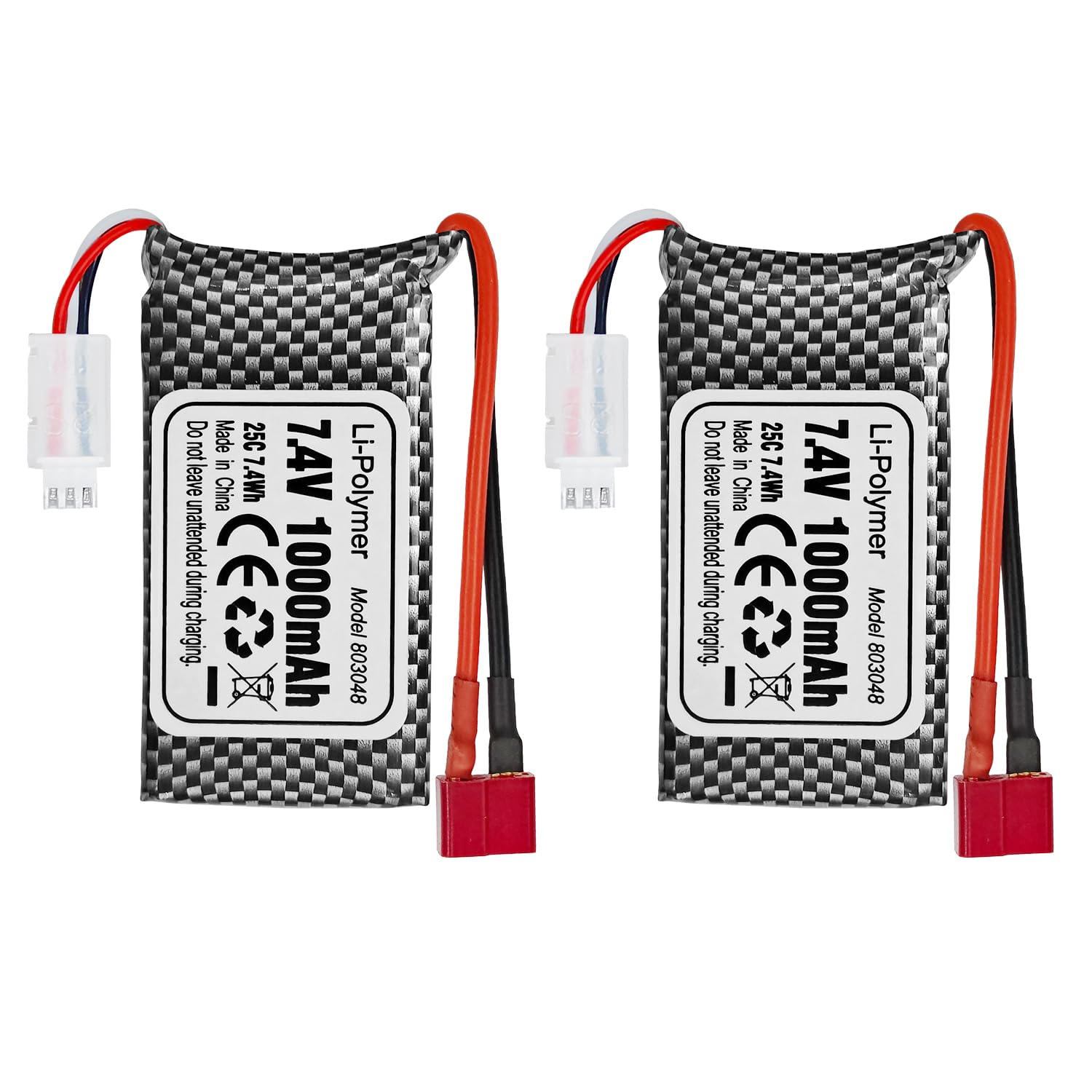 2PCS 7.4V 1000mAh T-Type Plug Li Battery for 18858 18859 18859A 18859E HM163 HM164 35-DJ03 35-DJ04 SN-DJ02 16889 16889A 16890 28455 2846 Q901 Q902 Q903 RC Car Four Axis Airplane