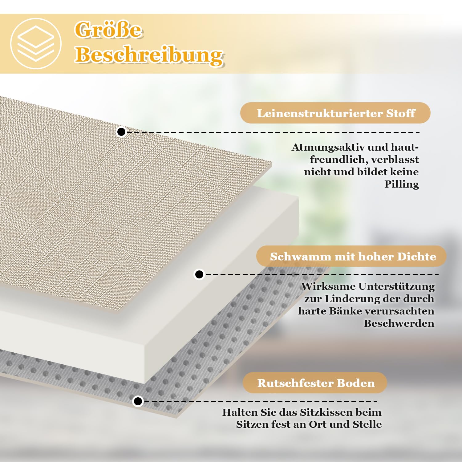 Kimgull Bankauflage Sitzkissen Bank Auflage Ersatzpolster Schwamm Bankkissen Mit Reißverschluss Abnehmbarem Schlippabsicher Stuhlkissen Für Schaukeln Fensterbank (100X30X5CM Taupe)