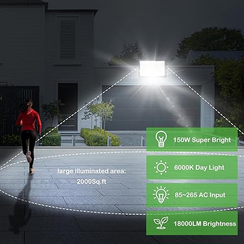 Miniatura 4 de Luz de inundación LED de 150 W para exteriores, paquete de 3 unidades, IP66 impermeable, luz diurna de 6000 K, luces de seguridad blancas para