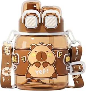 Capybara Water Bottle, 760ml Heat-Resistant Cute Water Bottle with Straw, Anti-Scald Cup Sleeve, Portable Adjustable Strap for School Office Travel