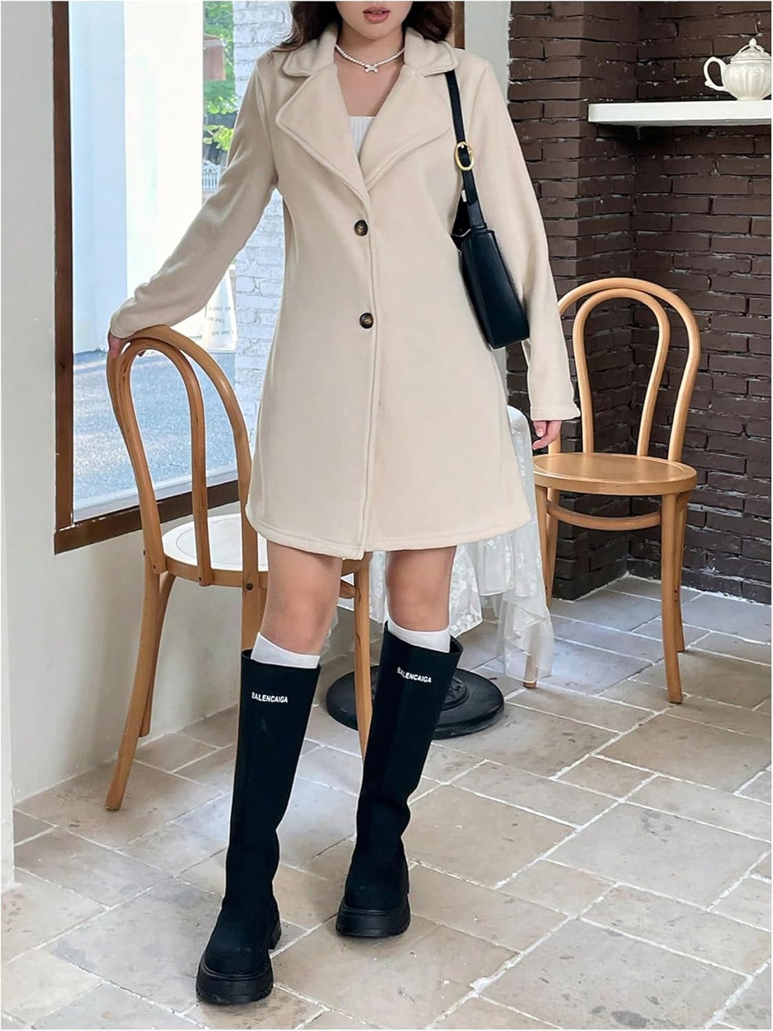 Casual Chic in a Cream Pea Coat and Boots