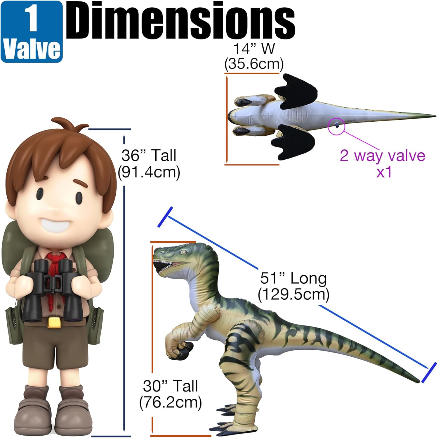 Jet Creations Large Inflatable Velociraptor Dinosaur - Durable & Lifelike - 51 Inches, Multi