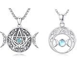 Triple Moon Goddess Necklace 925 Sterling Silver Celtic Triple Moon Pendant Necklace Triple Moon Goddess Jewelry Gifts for Women Men