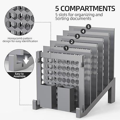 Miniatura 5 de Organizador de archivos para escritorio con caja de almacenamiento y gancho, organizador de archivos inclinado con soporte vertical de archivos de 5