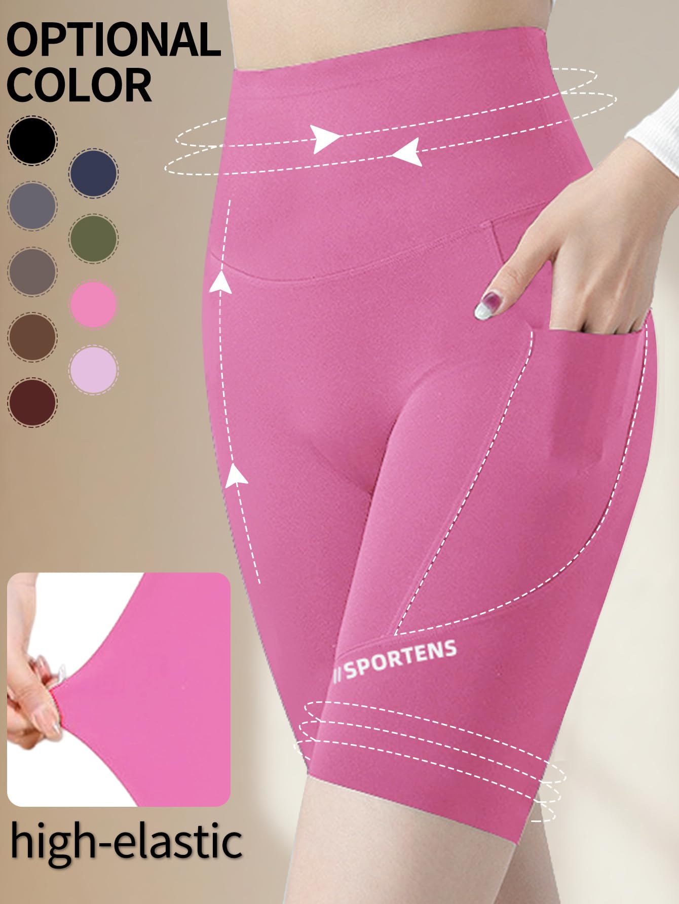 Pantalones cortos de ciclista para mujer con bolsillos, cintura alta de 8 pulgadas, control de abdomen, entrenamiento, yoga, correr, gimnasio, pantalones cortos deportivos — view 6
