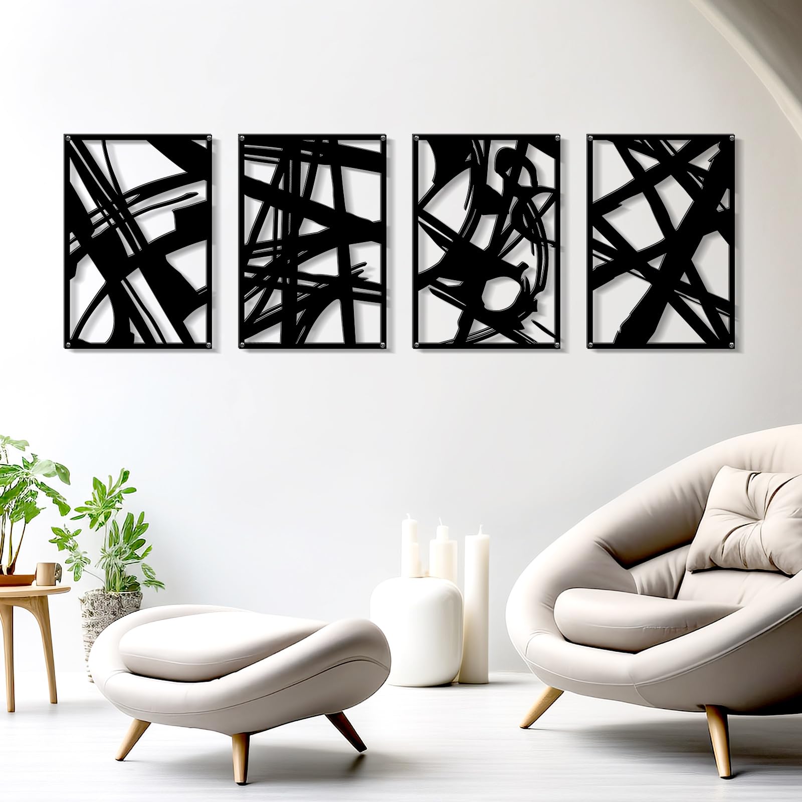 Zzbakress 4 Pieces Abstract Metal Wall Art, Minimalist Art Decoration