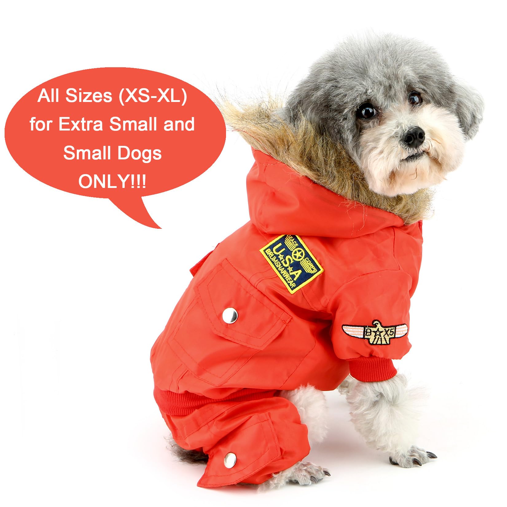 Zunea Gewatteerde waterdichte kleine hond kat winter jumpsuit huisdier puppy jas fleece warm sneeuwpak Airman Chihuahua Yorkie overalls outfits kleding kleding rood L
