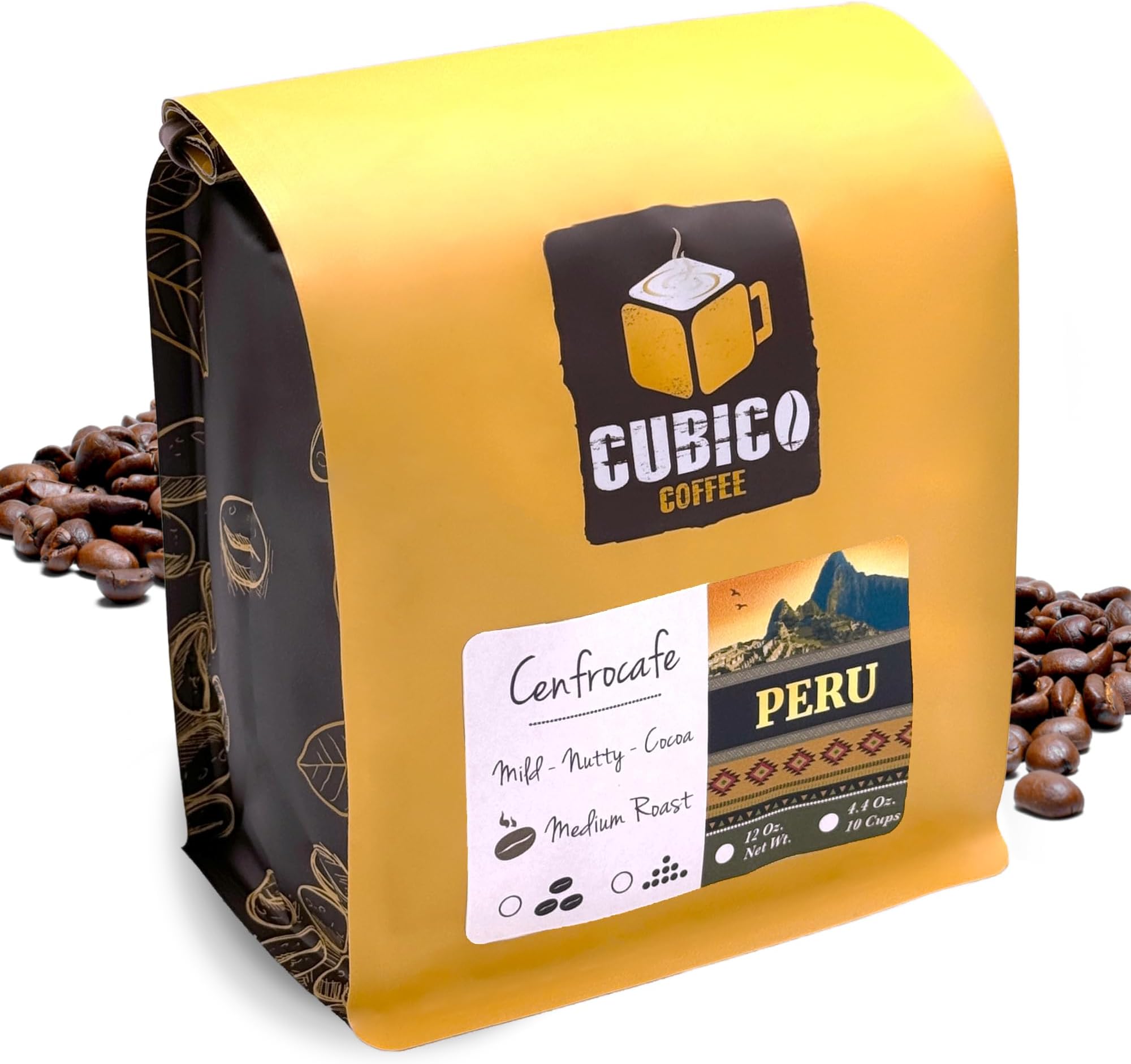 Peruvian Coffee, Whole Bean Coffee, Premium Peru Cenfrocafe Single Origin Fresh Roasted Coffee Beans | Cubico Coffee | 12 Ounce Bag