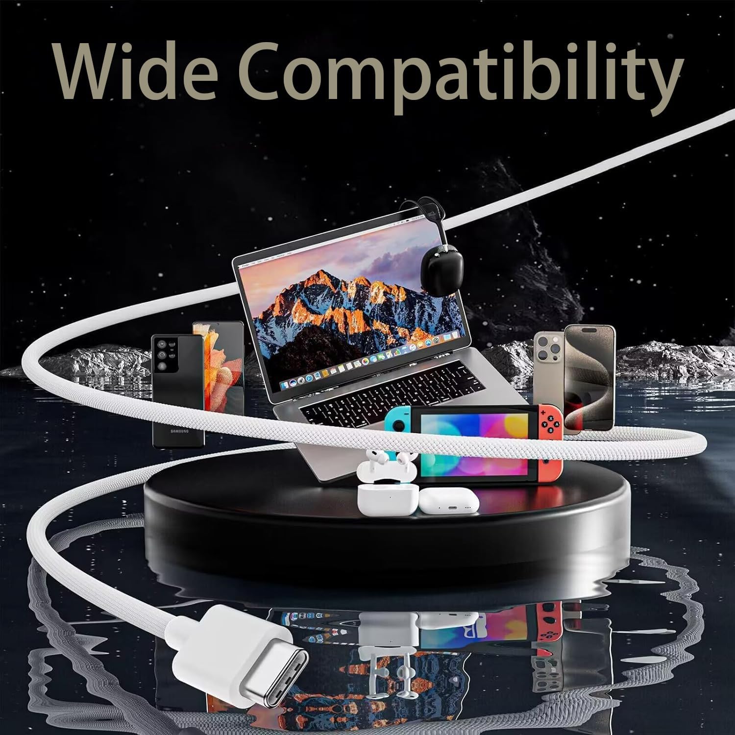 Foxsake USB A to USB C Braided Charging Cable, Fast Charge & Data Sync Cord for Apple CarPlay and Android Auto, iPhone 17/16/15 Pro Max, iPad, Samsung, Google Pixel, Durable Nylon Woven, White, 1m — view 6