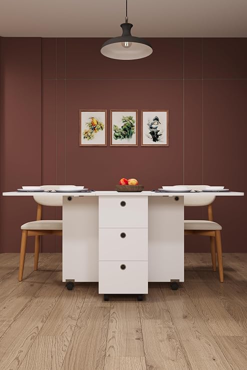 ASRA TREND Saf Beyaz KM-100 Çekmeceli Katlanır Mutfak Masası ve Kiler Dolabı 168x70 cm%100 MDFLAM
