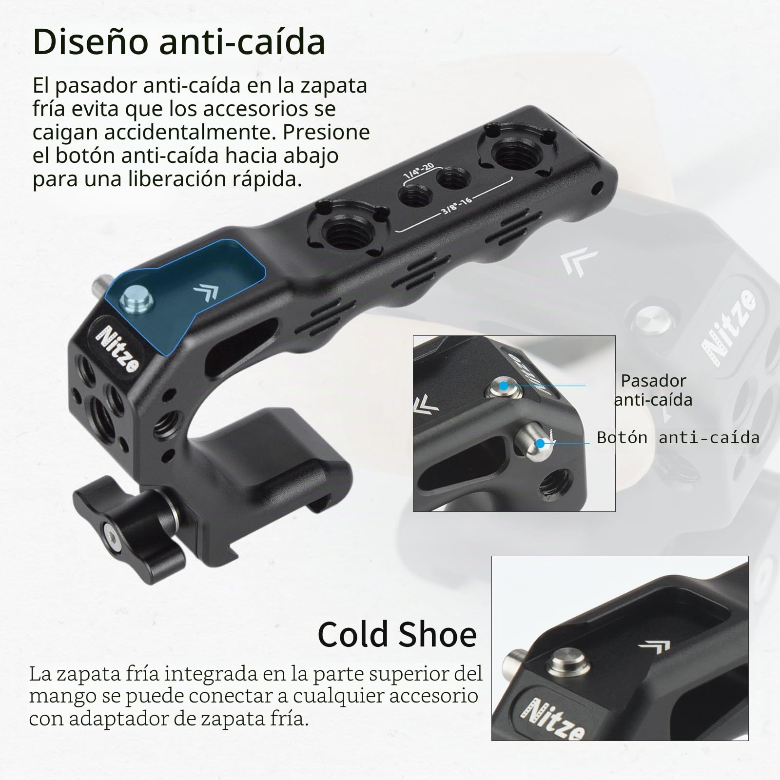 Nitze NATO Top Handle, Mini Top Handle Mango con NATO Clamp, Mango Superior para Jaula de Cámara, DSLR Cámaras (Lil Stinger II) -PA28M-D1