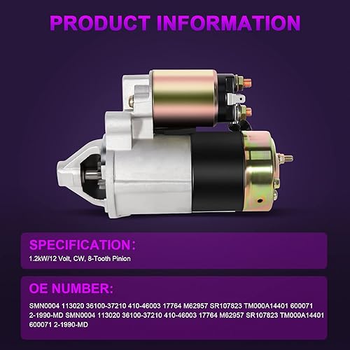 Miniatura 3 de Nuevo reemplazo de arranque para Santa Fe 4Door 3.5L LX 2004-2005 para Santa Fe 5Door 2.7L GL 2001, AZHZ Electrical Starter SMN0004