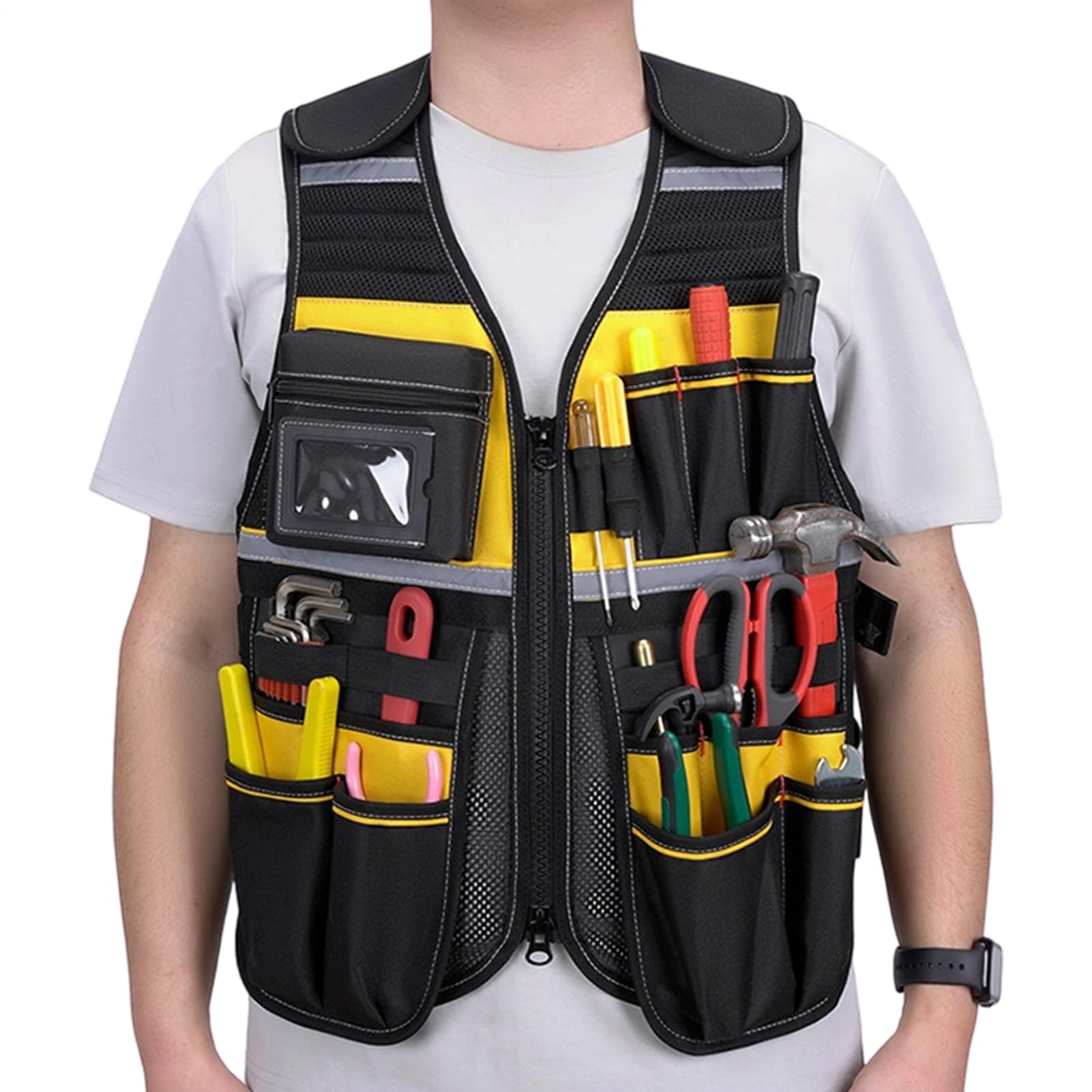 Gilet De Travail | Ceinture À Outils Multi-Poches Et Organisateur De Sécurité - Gilet À Outils Pour Électricien,Pour Mari Père Charpentier Construction Nettoyage Grill Mécanicien Anniversaire