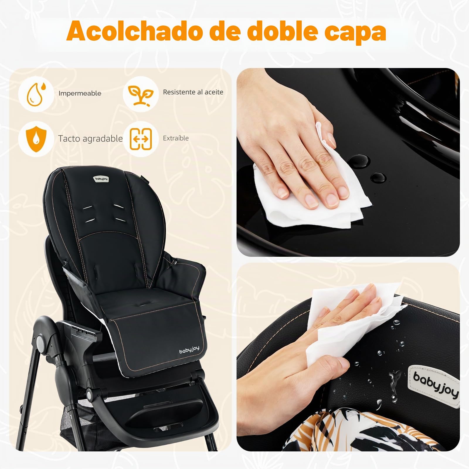 GOPLUS Trona para bebé con bandeja doble extraíble, respaldo ajustable, reposapiés y altura del asiento, silla de alimentación con ruedas y bolsa de almacenamiento para bebés de 6 a 36 meses (negro)
