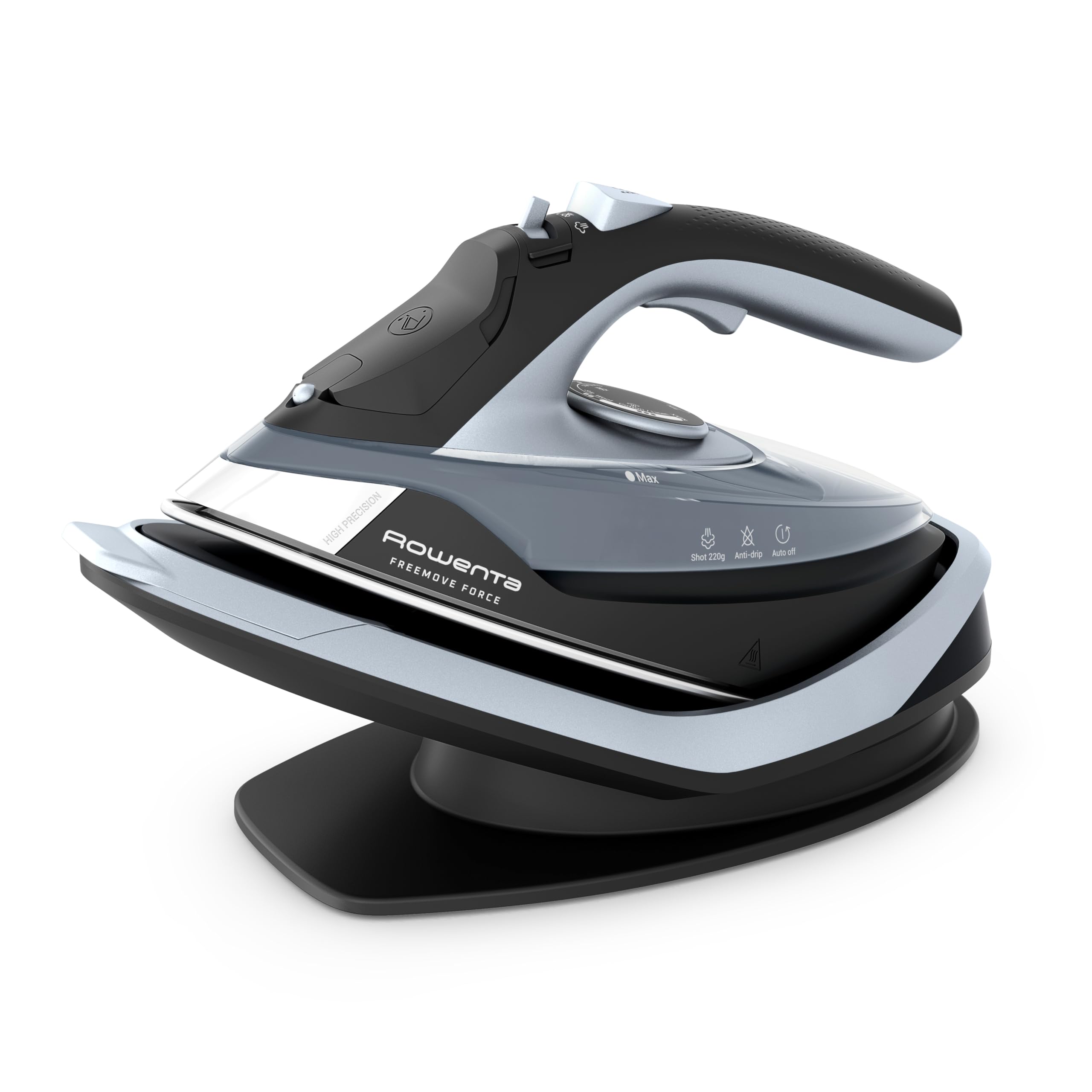 Rowenta Freemove Force, Ferro da Stiro a Vapore Senza Filo, Efficiente, Riscaldamento Rapido, Leggero, Ricarica Rapida, Erogazione del Vapore di 35 g/min, Spegnimento Automatico, DE6720D1 Vapore 200g/min