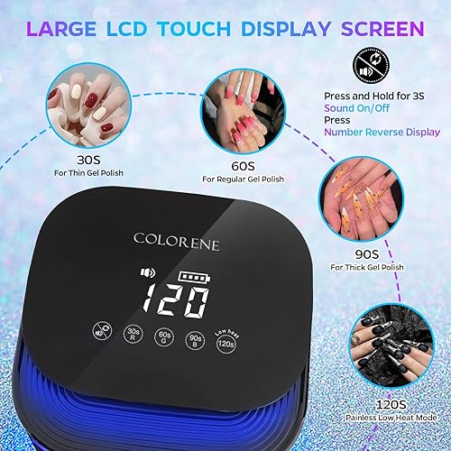 Miniatura 2 de Lámpara de uñas LED UV inalámbrica, luz de uñas recargable de 60 W, secado rápido, secadora de uñas profesional, luz de esmalte de gel con 4 ajustes