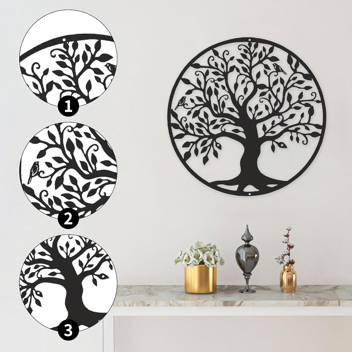 Rongchenghao Arbre de vie Grande décoration murale en métal 60 cm Arbre de vie suspendu avec logo