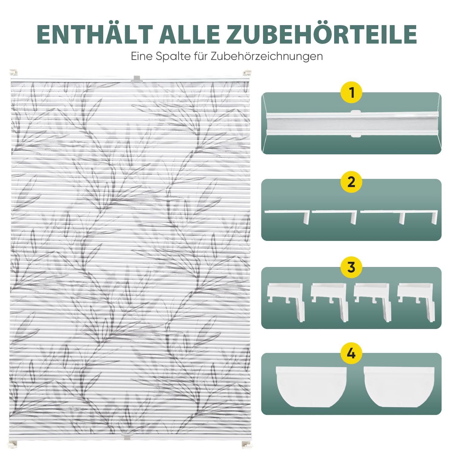 Sekey Store plissé en nid d'abeille - sans perçage - 100% occultant - Opaque - Klemmfix - Rail en Aluminium - Blanc au Choix - Impression et Gris - 60 x 130 cm (l x h)