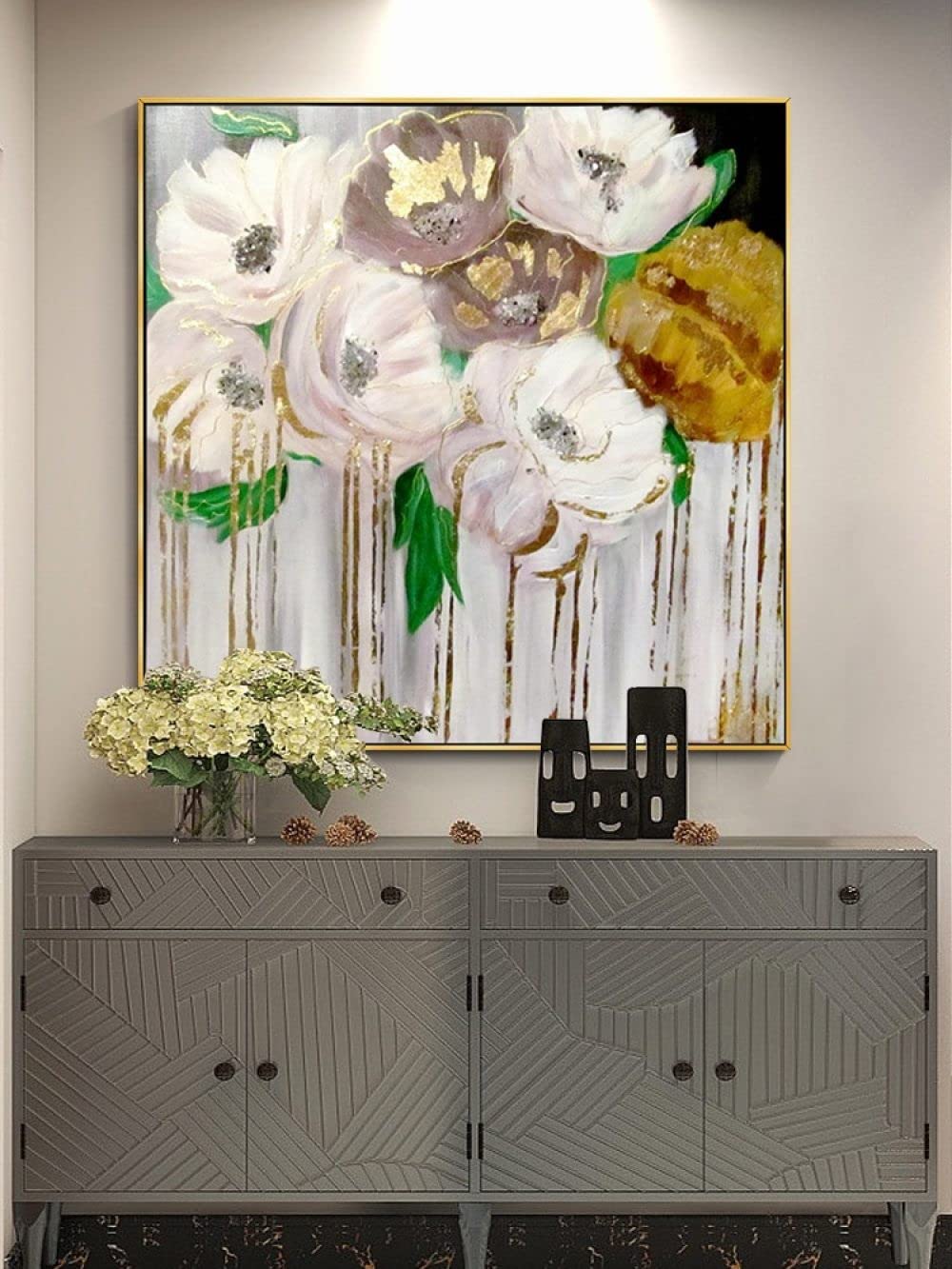 Peinture à l'huile sur toile fleurs 3D grand format art abstrait fait main