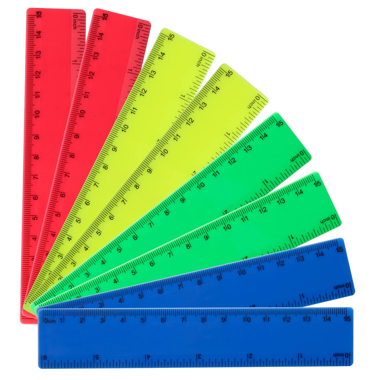 Paquete de reglas de 15 cm, Windspeed 8 reglas coloridas rectas con pulgadas y centímetros, regla de plástico flexible de 6 pulgadas, rojo, amarillo y azul)