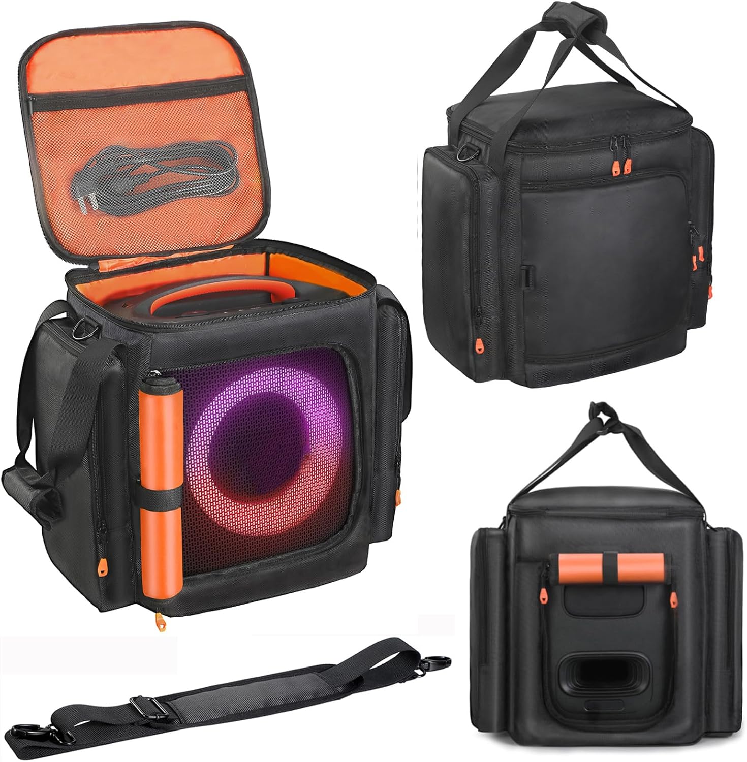 Speaker Tote Bag Carrying Case Compatible with JBL Partybox Encore Essential/Essential 2 Portable Speaker Travel Case Cover Storage Bag with Pockets for Charger,Microphone Accessories