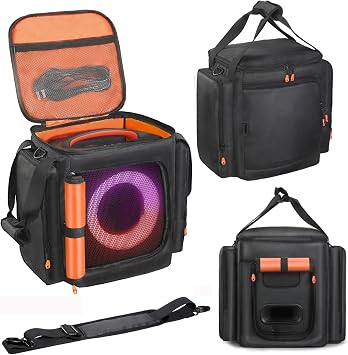 Speaker Tote Bag Carrying Case Compatible with JBL Partybox Encore Essential/Essential 2 Portable Speaker Travel Case Cover Storage Bag with Pockets for Charger,Microphone Accessories