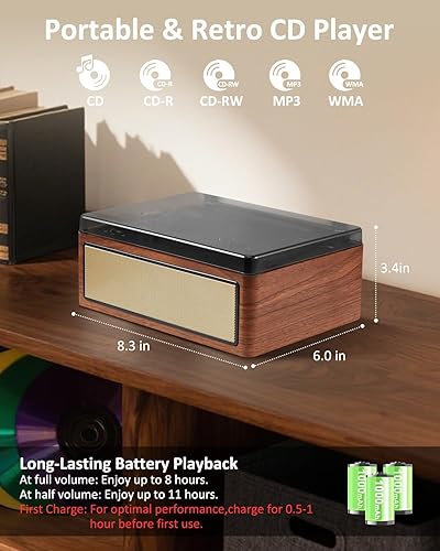 Miniatura 5 de G Keni Boombox reproductor de CD retro, altavoces de alta fidelidad duales con entrada y salida Bluetooth, reproductor de CD portátil con batería de