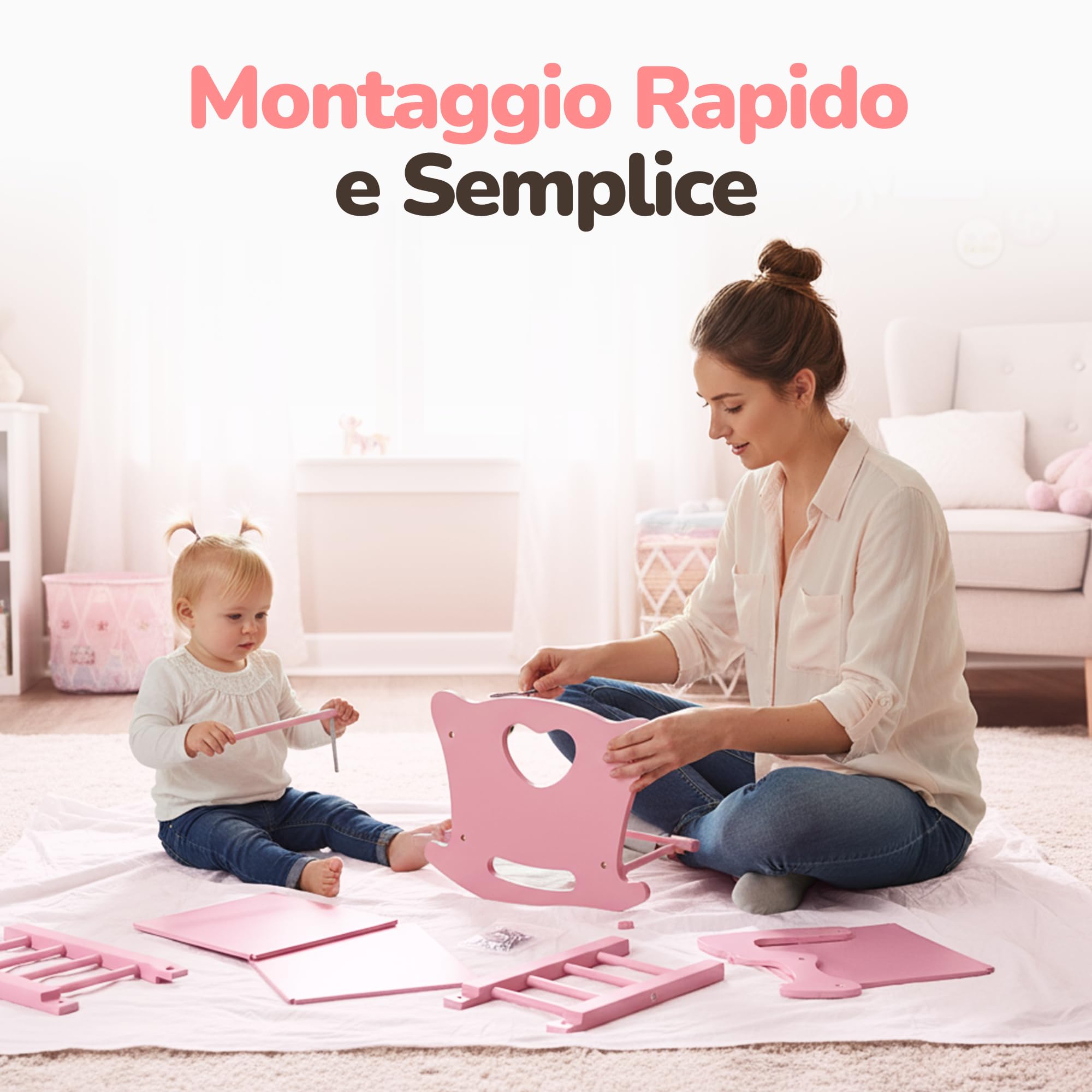 Kinderplay Culla per bambole in legno con biancheria da letto, letto a dondolo per bambole fino a 49,5 cm, giocattolo sostenibile in legno per ragazze dai 3 anni in su, letto per bambole con materasso