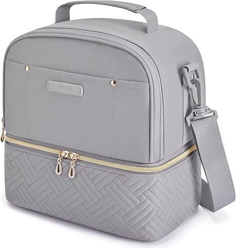 TOURIT Lonchera con aislamiento térmico de doble cubierta para mujeres y hombres, color gris