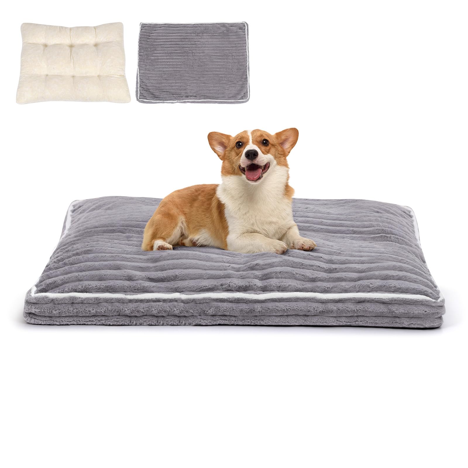 VoltaEcho Hundebett kleine Hunde: Abnehmbare & waschbare Hundematte – Weicher Plüschstoff – rutschfeste Unterseite – Druckentlastende Stützmatte für erholsamen Schlaf von Hunden Grau 75 x 50 x 13 cm