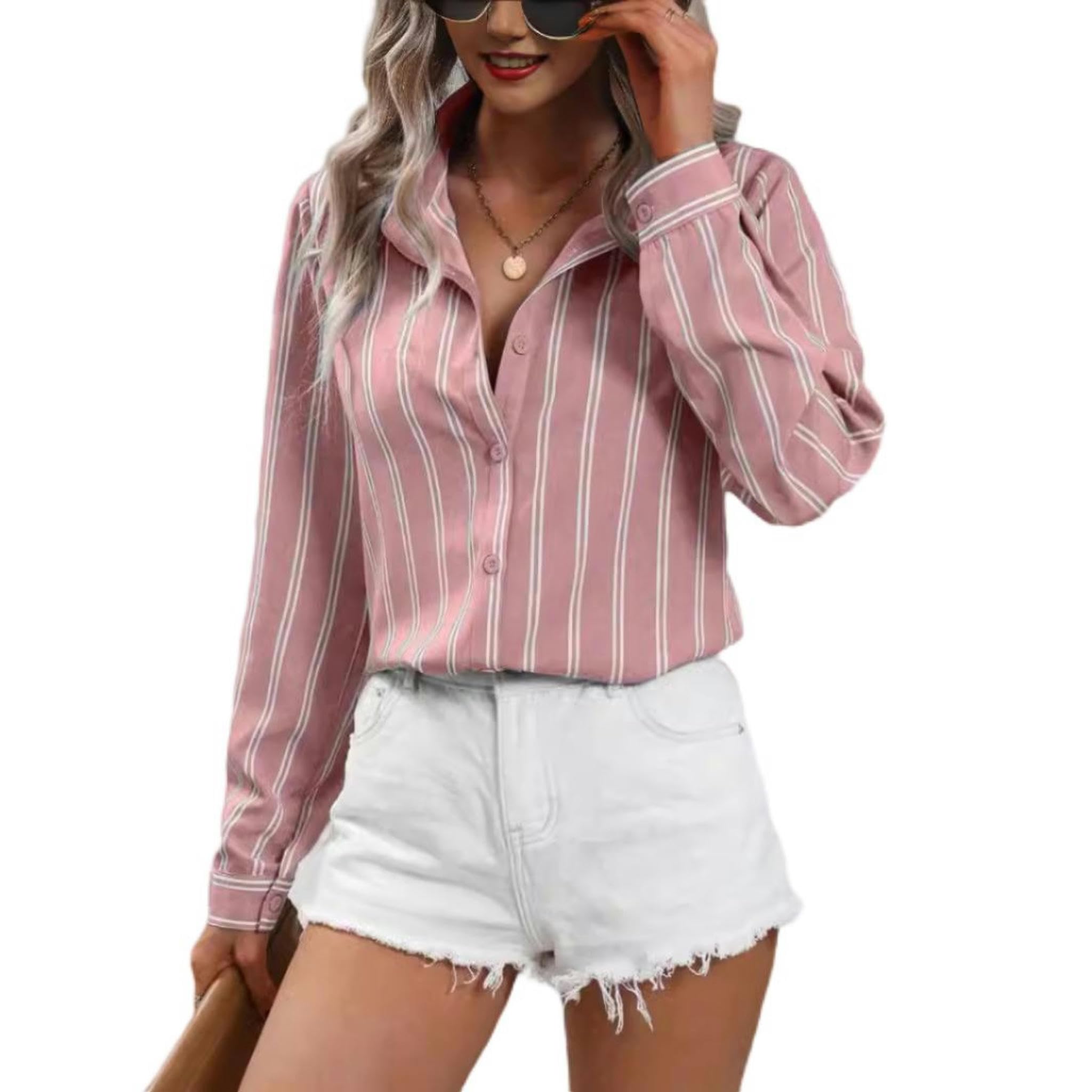 Nuova Camicia da Donna a Maniche Lunghe a Righe alla Moda in Stile pendolare