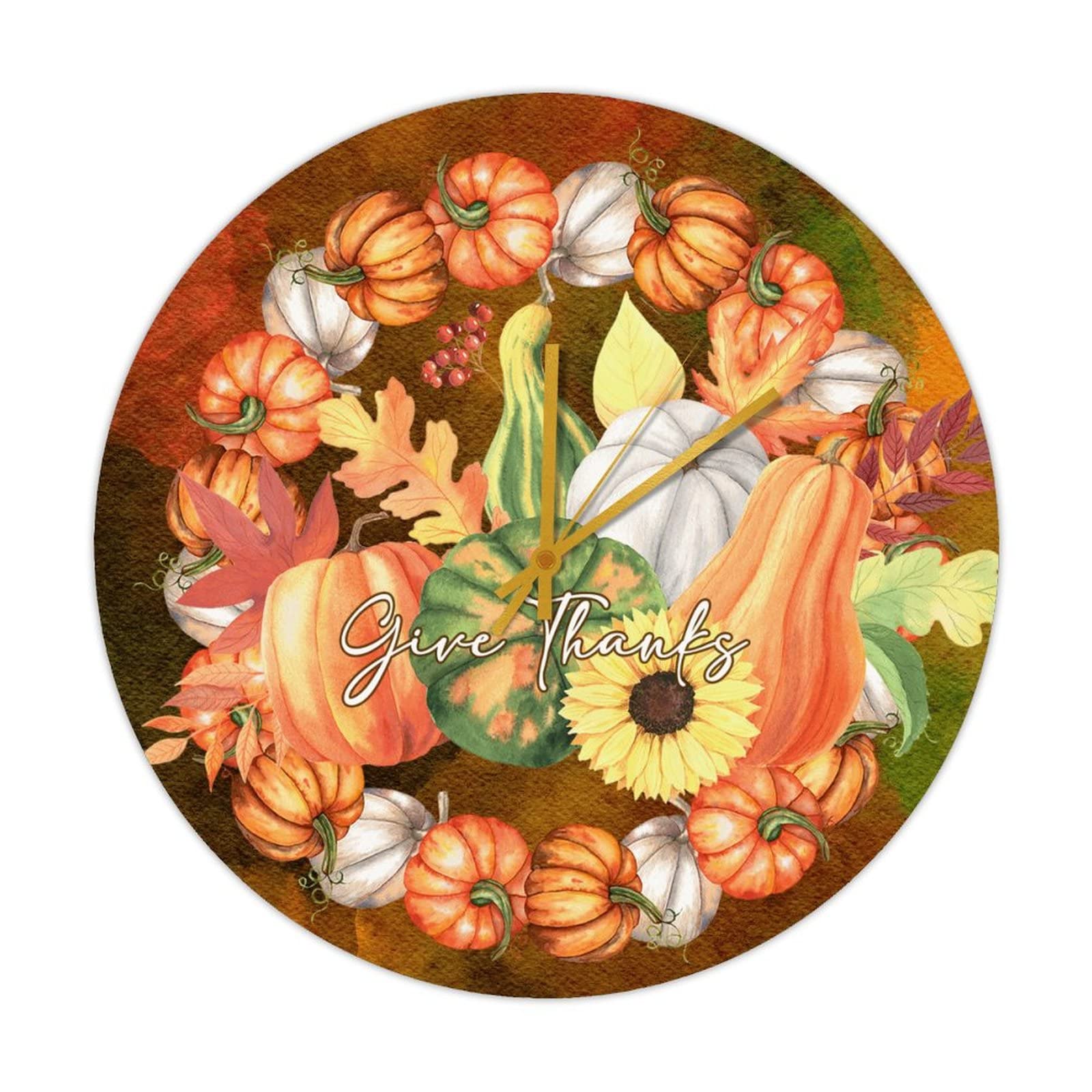 Horloge murale ronde en bois design couronne de citrouille