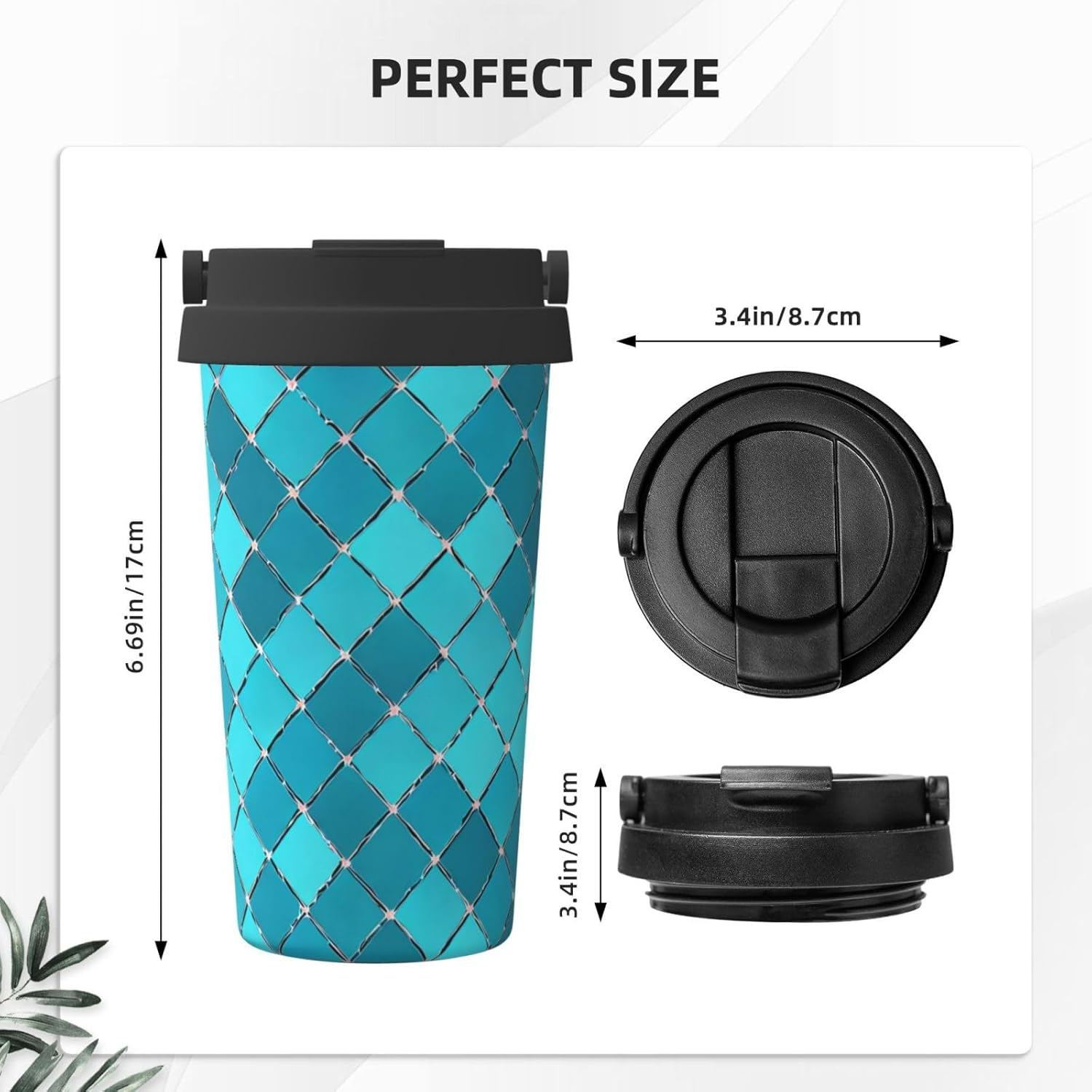 17 OZ Travel Mug Turquoise Blue Stainless Steel Insulated Bottle with Lid for Trip Camping (500ml), Suitable as a Gift