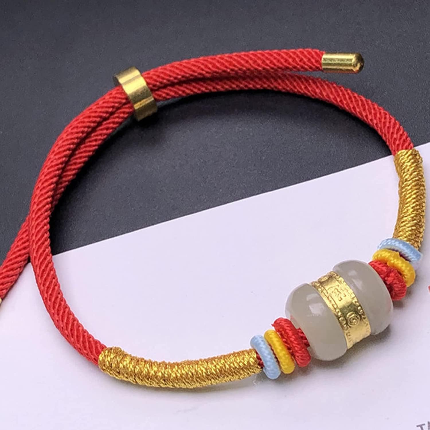 Pulsera de Riqueza Feng Shui, Pulsera de Cuentas de Jade, Pulsera Natural SS, Pulsera con Amuleto de la Suerte para Mujeres, Hombres, Pulsera de Hilo Rojo, Cristal para atraer Riqueza, DIN