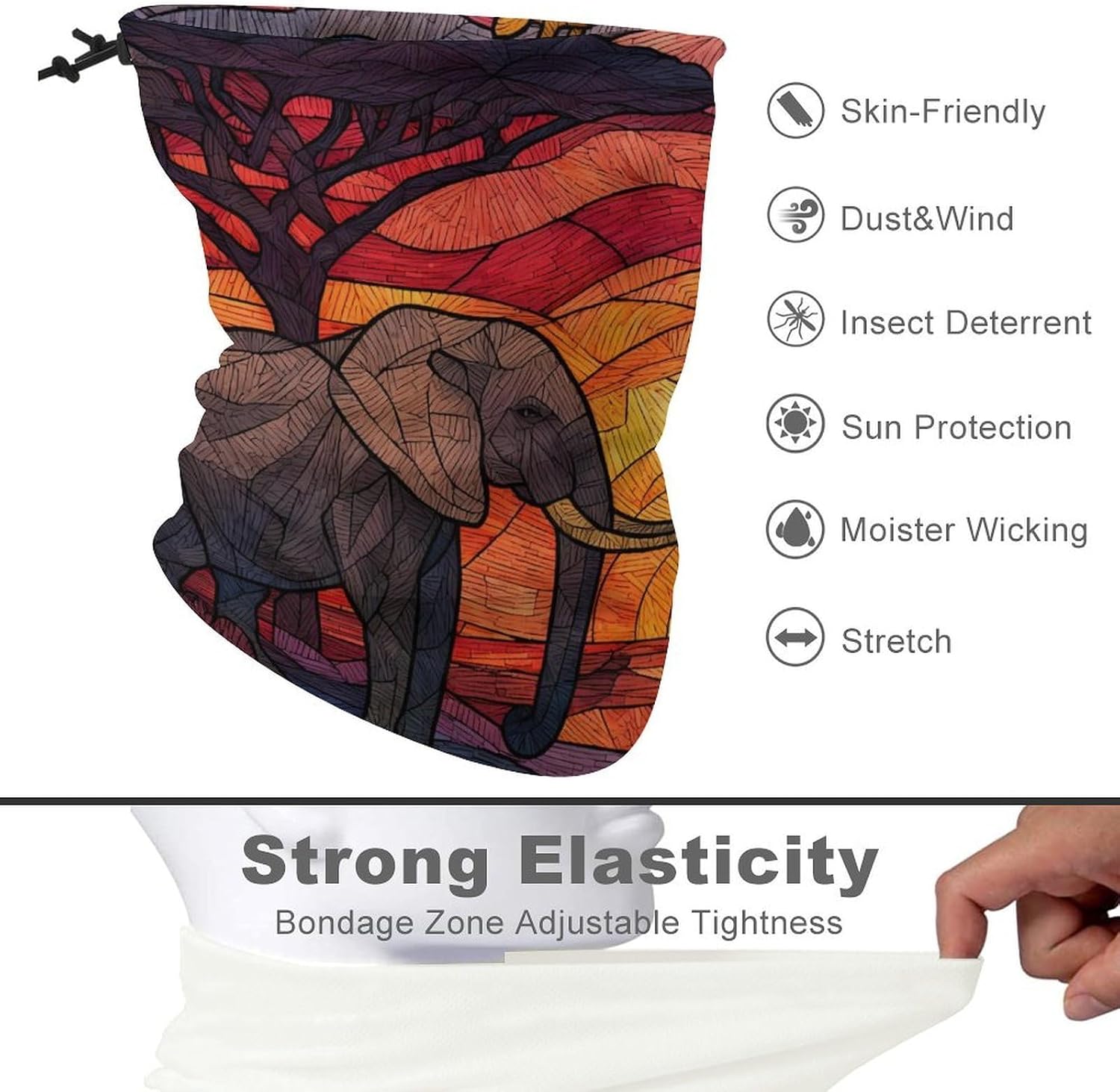 African Savannah Giraffe Elephant Unisex Neck Gaiter Face Scarf Cover Sun Hoods for Outdoor Hiking Skiing