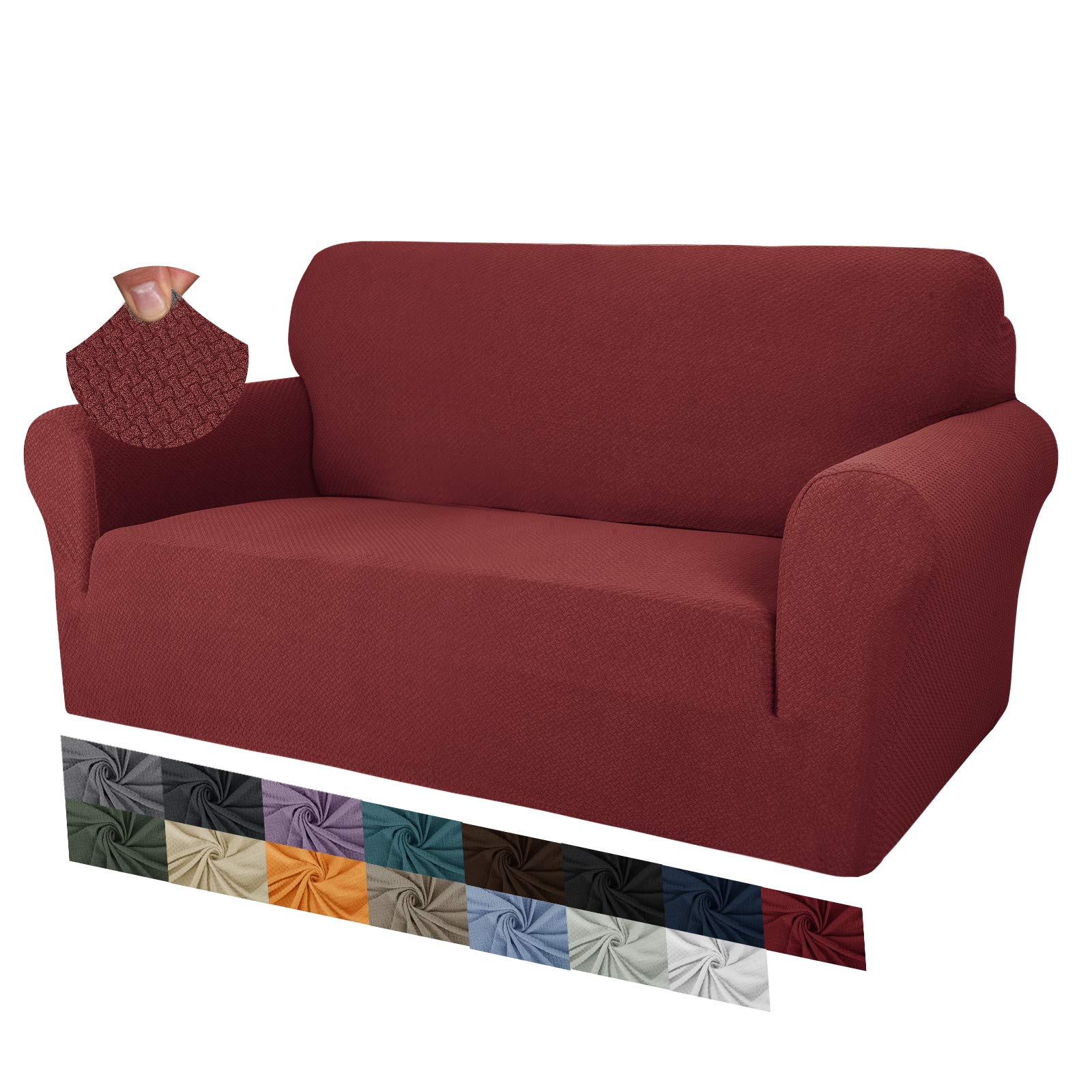 Maxijin Wine Red Creative Jacquard Couch Covers For 2 Seater, Super Stretch Non Slip Love Seat Sofa Cover For Dogs Pet Friendly Elastic Furniture Protector Loveseat Slipcovers (2 Seater, )